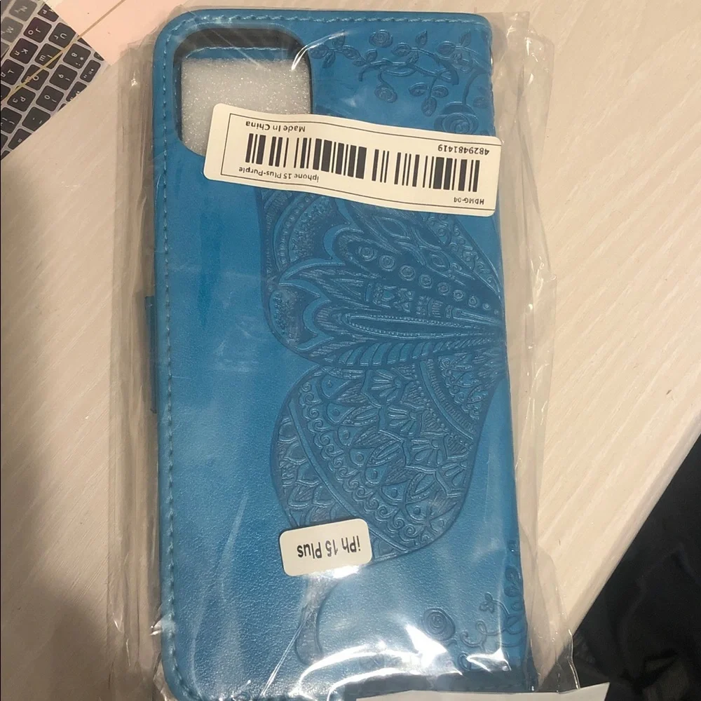 Blue Embossed Butterfly Phone Wallet